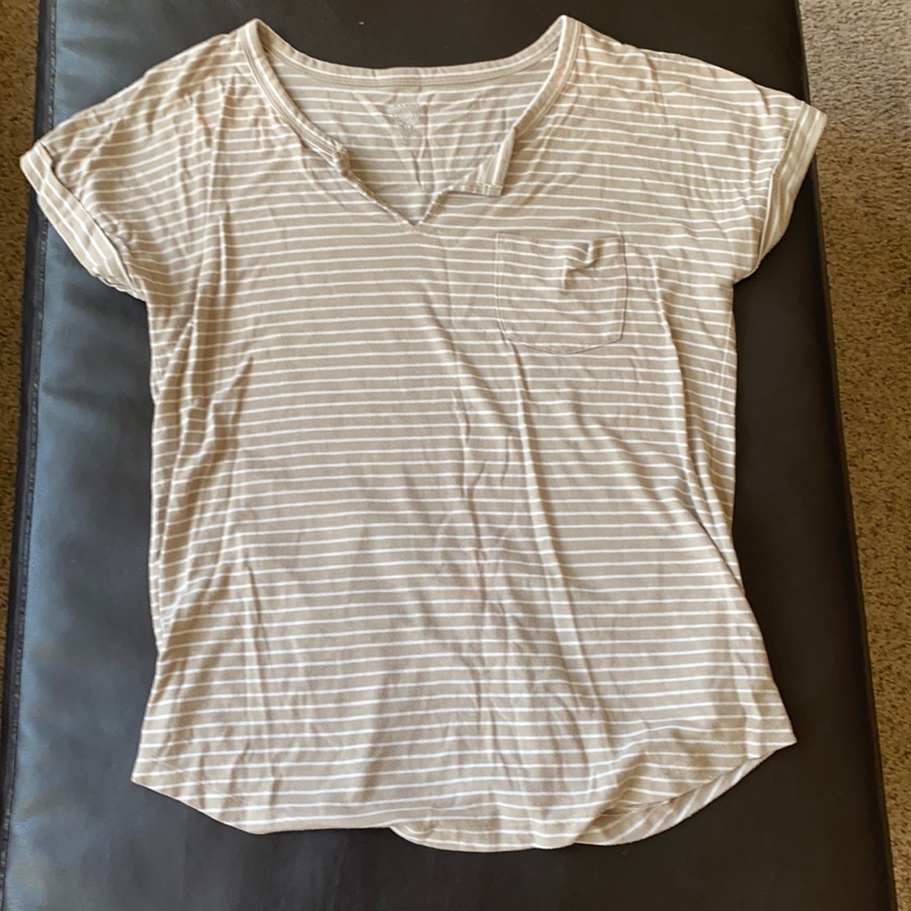 Tan and white striped top